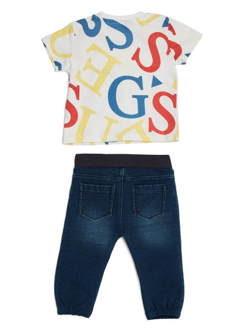 Ensemble T-shirt Logo Et Pantalon Denim (3-24m) Guess White Allover G
