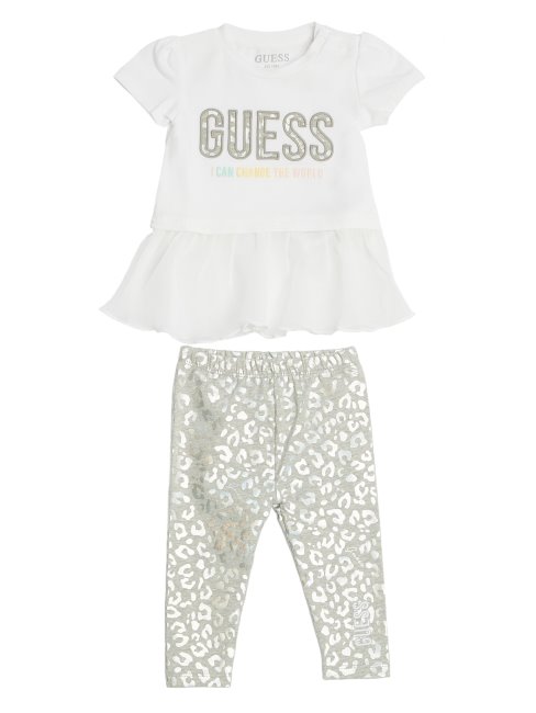 Ensemble T-shirt Et Legging Logo Léopard Irisé (3-24m) Blanc Pur Guess