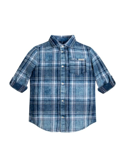 Chemise à Carreaux Bleu-beige En Jean Minime Guess Check (7-18)