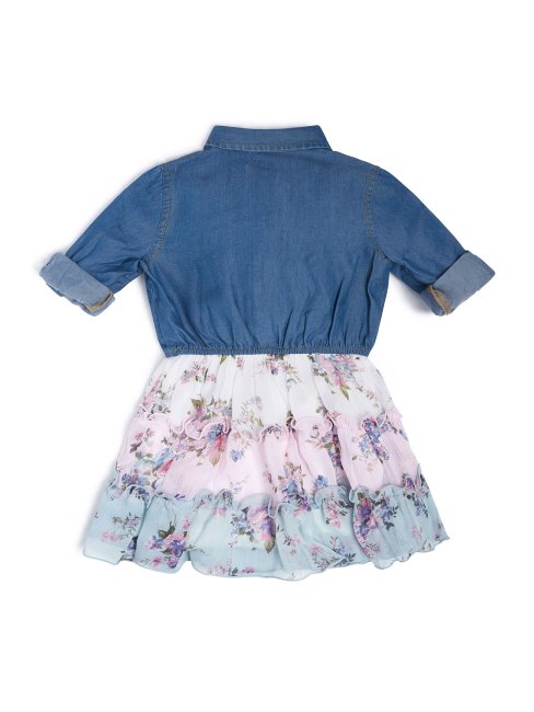 Robe Mixte En Chambray Et En Mousseline De Soie Bleu Brillant Guess Vintage (2-7)