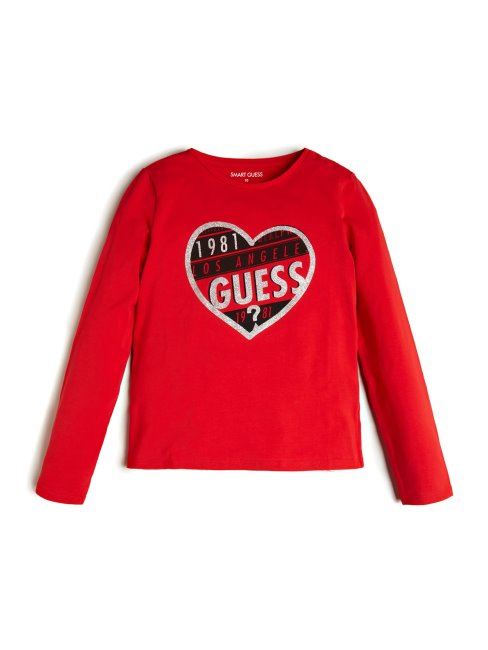 Tee Shirt Manches Longues Guess Heart Logo (7-14) Rouge Nécessaire
