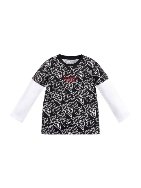 T-shirt à Manches Longues Et Logo Superposé (2-7) Noir Triangle Imprimé Guess
