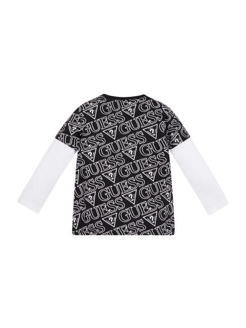 T-shirt à Manches Longues Et Logo Superposé (2-7) Noir Triangle Imprimé Guess
