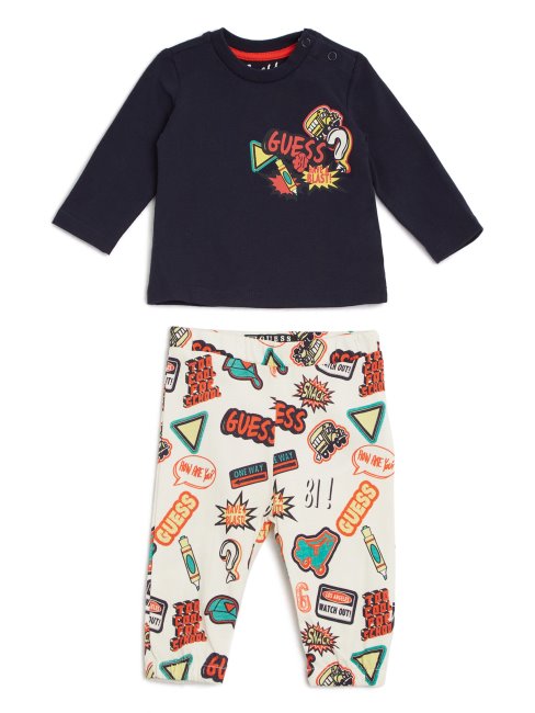 495 Indigo Shadow Multi S Ensemble T-shirt Et Pantalon Comic (0-12m) Guess