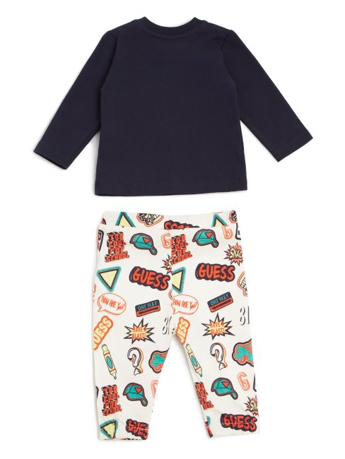 495 Indigo Shadow Multi S Ensemble T-shirt Et Pantalon Comic (0-12m) Guess