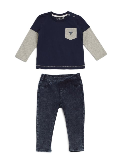 Ensemble T-shirt Manches Longues Logo Et Jegging (0-24m) Guess Deck Bleu