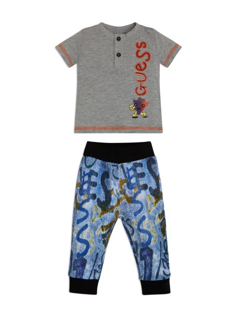 Ensemble T-shirt Et Pantalon Gris Clair Chiné Logo (0-24m) Guess