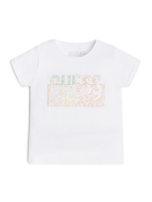 T-shirt Logo Léopard Scintillant (2-7) Guess Blanc Pur