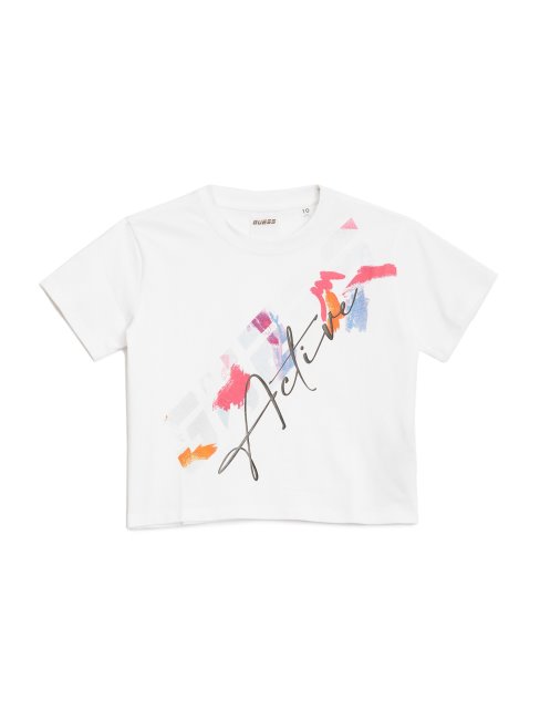 Brushstroke Logo Active Tee (8-14) Guess Allover Brushed Pop White